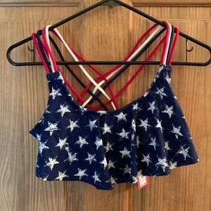 Stars stripes American flag bikini top M NWT cross cross